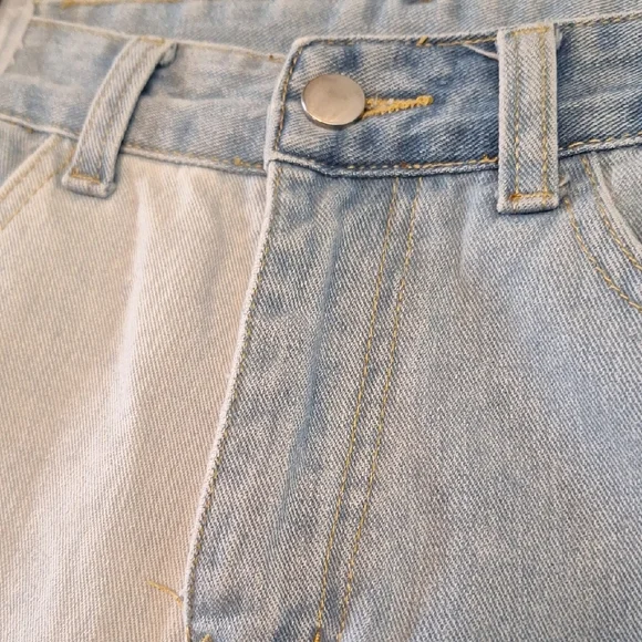 SHEIN Three-Tone Patchwork Light,  Medium, Dark Blue Jeans, High Rise, Wide Leg, - Picture 8 of 13